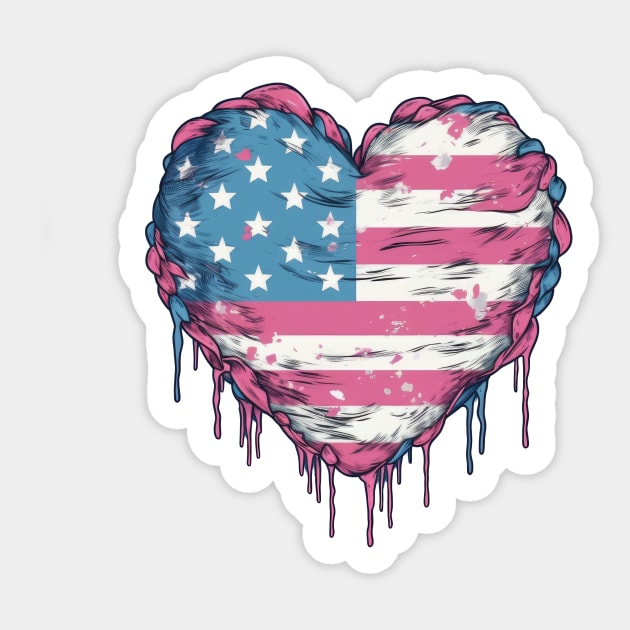 American Pride Tee - Trans Flag Colored Stars and Stripes Heart - Pink White and Blue - LGBTQIA - LGBTQ Sticker by JensenArtCo